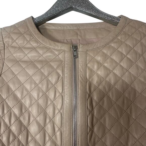 Hinge Quilted Leather Zip Up Jacket Nude/Pink - Picture 4 of 7